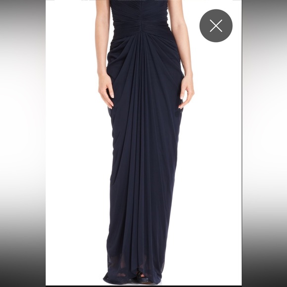 Adrianna Papell Ladies Formal Navy Ruche Small Cap Sleeve With Lace Size 4 EUC - Picture 5 of 16